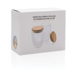 Dubultsienu borosilikāta glāze ar bambusa vāciņu, 350 ml, 2 gab. komplekts - Image 6