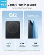Anker Nano tievs bezvadu ārējais akumulators MagGo, 5K, 15W, Qi 2.0 - Image 5