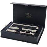 Parker IM achromatic lodīšu un rollerball pildspalvu komplekts ar dāvanu kasti (melns/zils tinte)