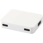 Gaia 4-portu USB sadales mezgls ar USB-A un Type-C izejām un diviem ieejas savienotājiem – izgatavots no pārstrādātas plastmasas