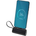 Alnair 5000 mAh 10 W pārstrādātas plastmasas Type-C ārējā baterija ar iebūvētu atveramu statīvu un 2-in-1 kabeli - Image 8