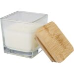 Ambra kvadrātveida stikla svece ar bambusa vāciņu