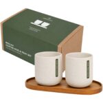 Originalhome ovāla koka paplātes un 150 ml keramiskās krūzes komplekts